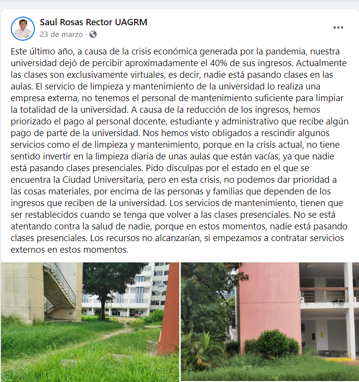 Rector Rosas (abril de 2021): “No tiene sentido invertir en limpieza de aulas vacías”