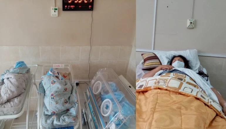 Madre con el virus de la pandemia, da a luz a trillizos; ahora tiene 10 niños