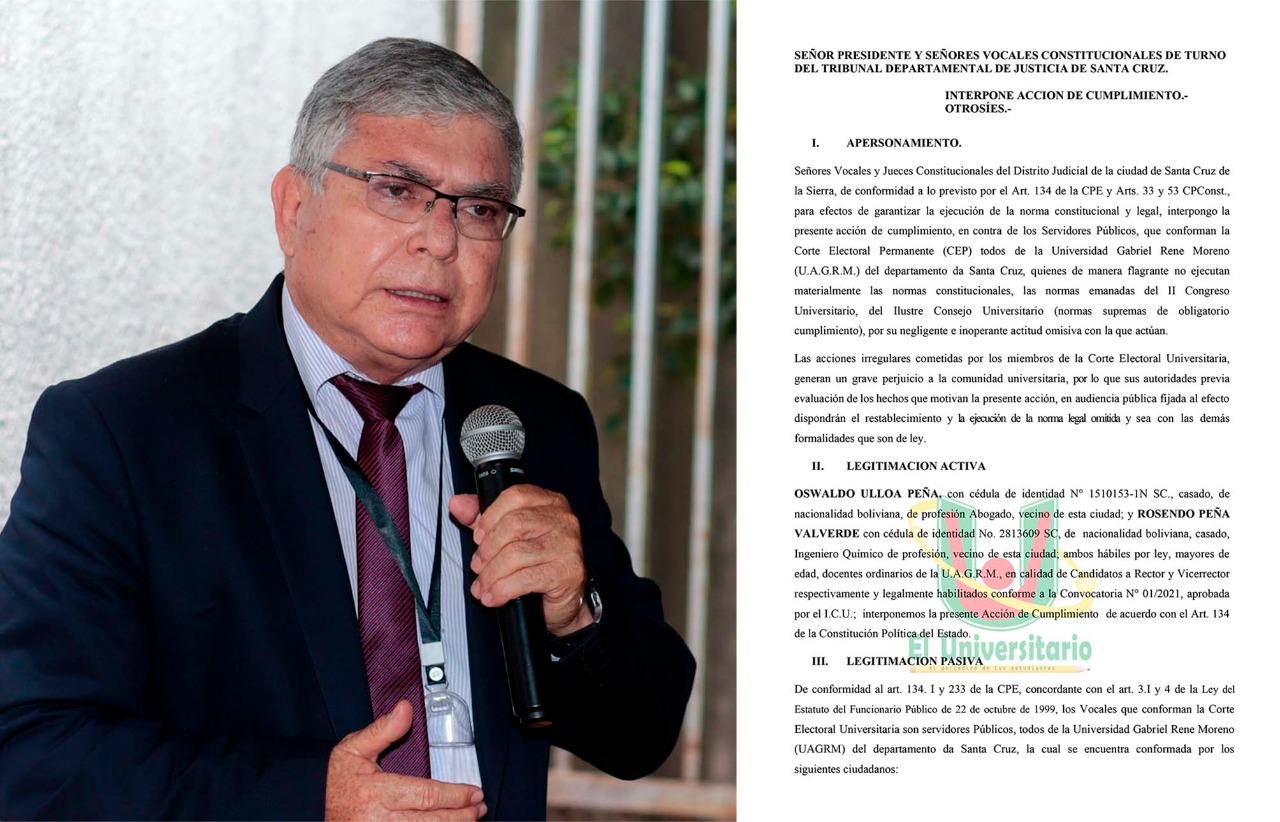 Ulloa y Peña interponen recurso para ratificar Claustro para el 16 de julio