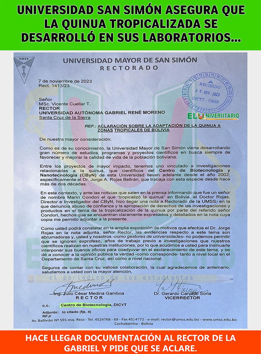 Universidad de Cochabamba asegura que la quinua tropicalizada se desarrolló en sus laboratorios.